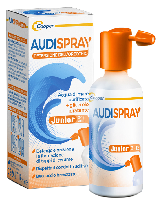 AUDISPRAY JUNIOR 3-12 ANNI SOLUZIONE DI ACQUA DI MARE IPERTONICA SPRAY SENZA GAS IGIENE ORECCHIO 25ML