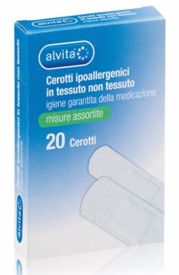 ALVITA CEROTTO IN TESSUTO NON TESSUTO ESTENSIBILE BIANCO CON TAMPONE ANTISETTICO ASSORTITO 20 PEZZI