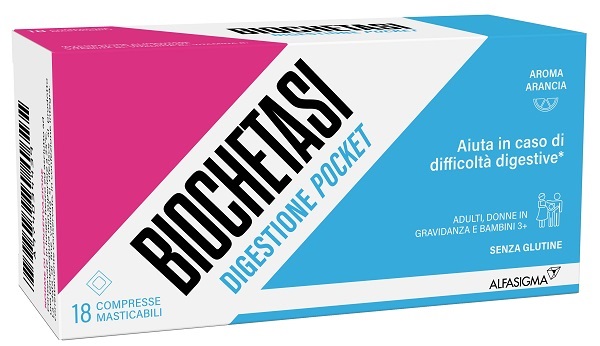 BIOCHETASI POCKET DIGESTIVO 18 COMPRESSE MASTICABILI NUOVA FORMULAZIONE