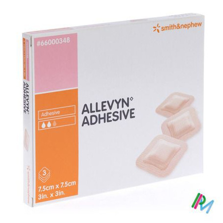 [901603821] MEDICAZIONE IDROCELLULARE ADESIVA STERILE ALLEVYN ADHESIVE ALTAMENTE ASSORBENTE IN SCHIUMA DI POLIURETANO A STRUTTURA TRISTRATIFICATA 7,5X7,5CM 3 PEZZI