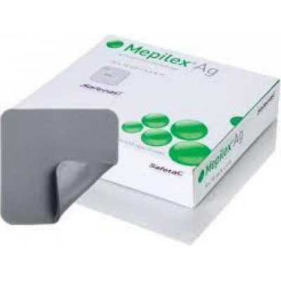 [905642359] SCHIUMA DI POLIURETANO ANTIMICROBICA CON ARGENTO CON STRATO DI CONTATTO IN SILICONE MORBIDO MEPILEX AG 10X10CM 5 PEZZI