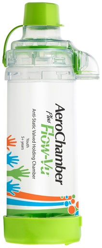 [974762926] CAMERA DISTANZIATRICE ANTISTATICA AEROCHAMBER PLUS FLOWVU CON BOCCAGLIO YOUTH PEDIATRICO +5 ANNI VERDE