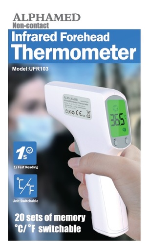 [980496020] TERMOMETRO A INFRAROSSI SENZA CONTATTO UFR103 PER RILEVAZIONE TEMPERATURA CORPOREA 35-42 GRADI DI SUPERFICI E AMBIENTE RISOLUZIONE 0,1 GRADI ALIMENTAZIONE 2 AAA 1,5 V