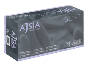 [981079965] GUANTO MONOUSO DA ESAMINAZIONE IN NITRILE BLU NON STERILE AJSIA SOFT BLU SENZA POLVERE ANATOMICO AMBIDESTRO POLSINO RINFORZATO LUNGHEZZA 240 MM MISURA 7-7,5 MEDIUM