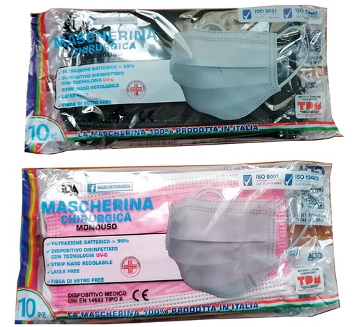 [982178749] MASCHERINA CHIRURGICA GDA TNT A 3 STRATI ROSA 10 PEZZI