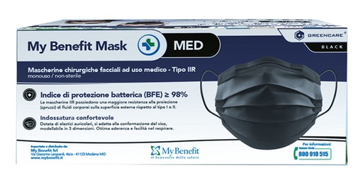 [982506709] MASCHERINA CHIRURGICA GREENCARE TIPO IIR NERO 50 PEZZI