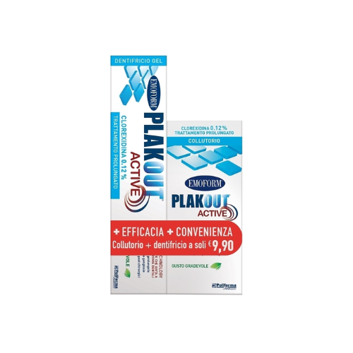 [986004164] EMOFORM PLAK OUT ACTIVE CLOREXIDINA 0,12% COLLUTORIO 200 ML + DENTIFRICIO 75 ML