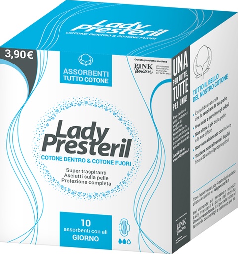 [983674437] LADY PRESTERIL ASSORBENTI GIORNO CON ALI RIPIEGATI BIODEGRADABILI 10 PEZZI